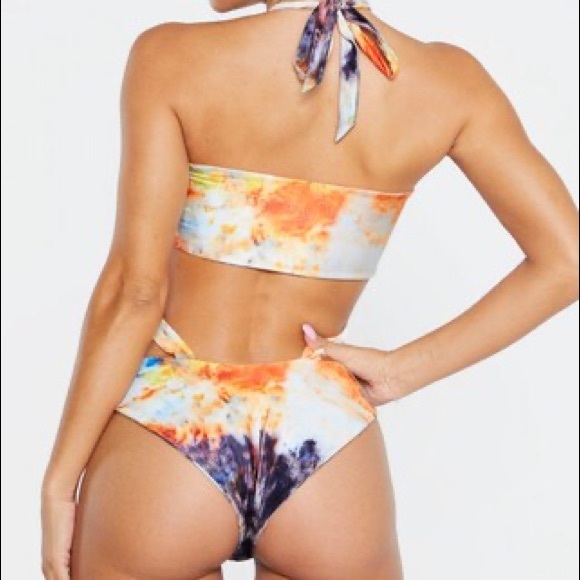 COPY - Orange Tie Dye Cross Strap Ruched Mini Swimsuit - Picture 4 of 6
